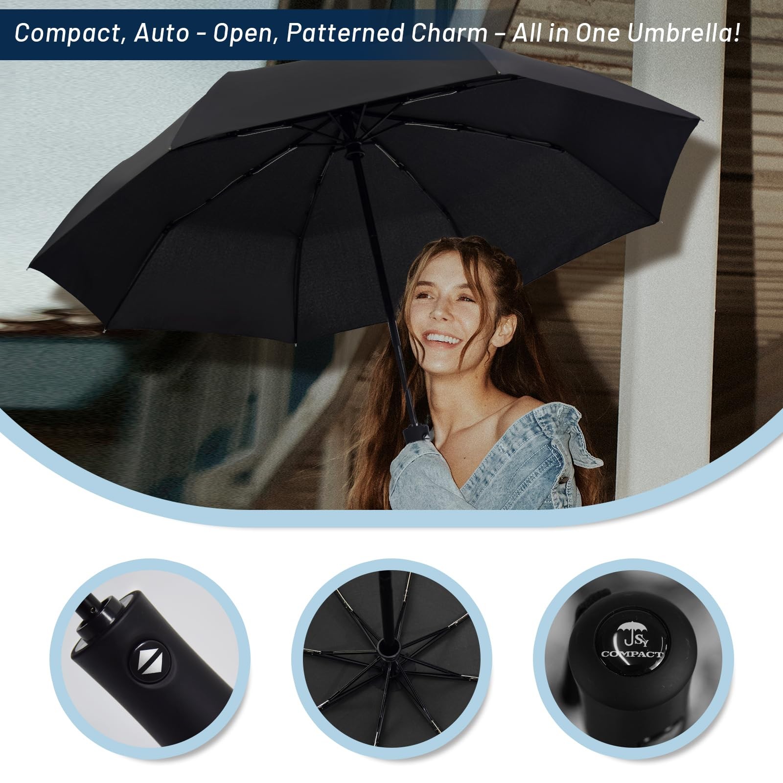 Compact Travel Umbrella Windproof Auto Open UV Protection Small Portable