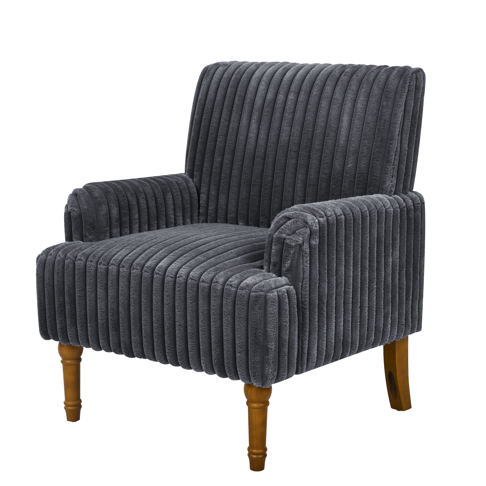Dark Gray Wide Wale Corduroy Accent Chair Solid Wood Legs Living Room
