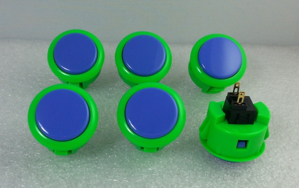Japan Sanwa Mix Buttons Green Dark Blue x 6 pcs Video Game Arcade Parts OBSF-30