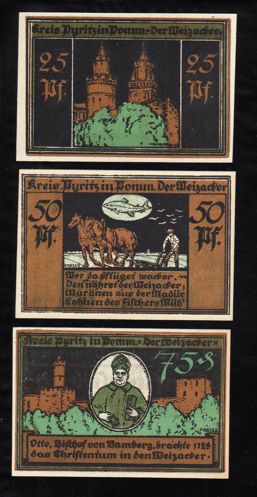 PYRITZ IN POMMERN  -  GERMANY NOTGELD - 25, 50, 75 PFENNIG