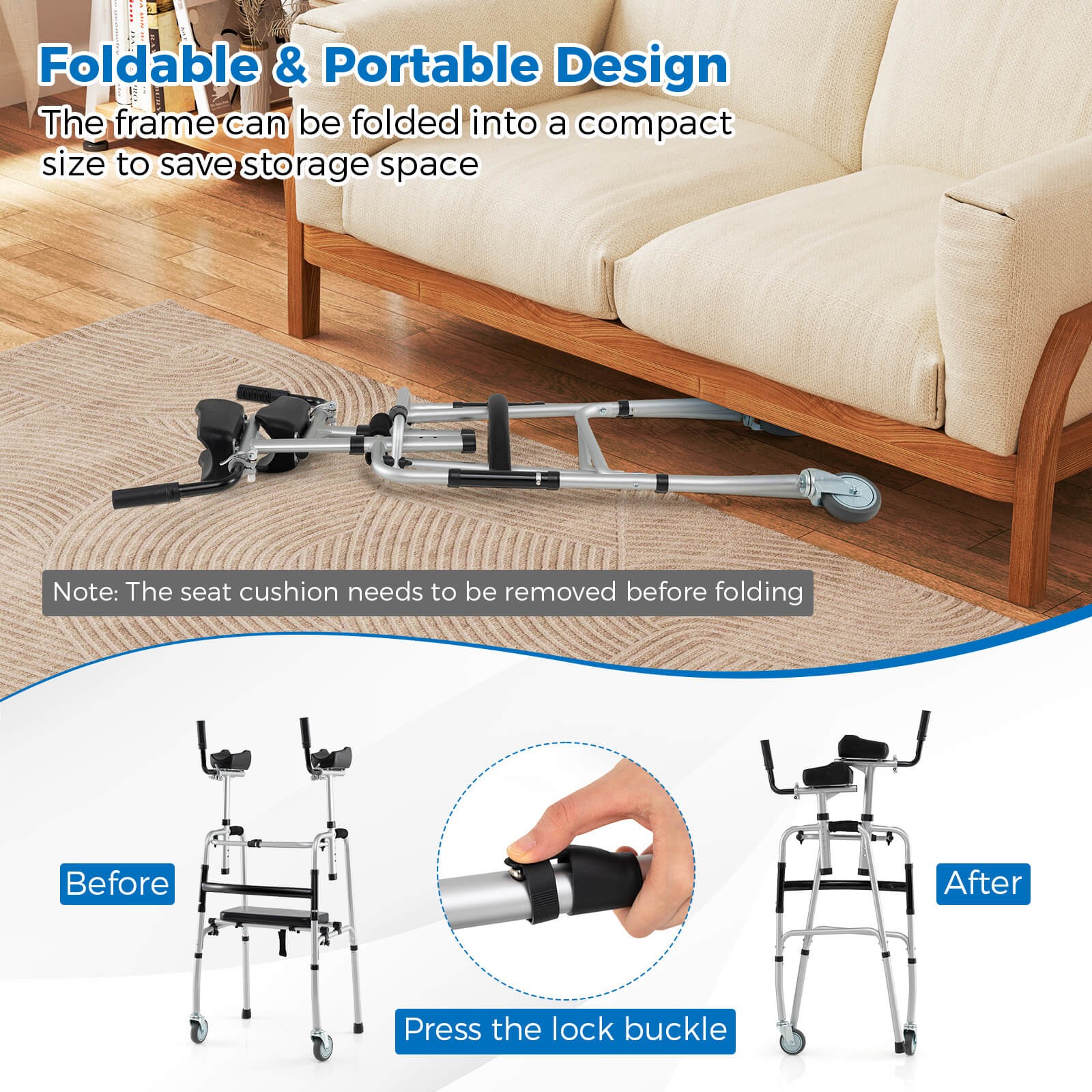 Versatile Rolling Walker All Terrain Stand-Assist Walker w/ 2 Premium Wheels