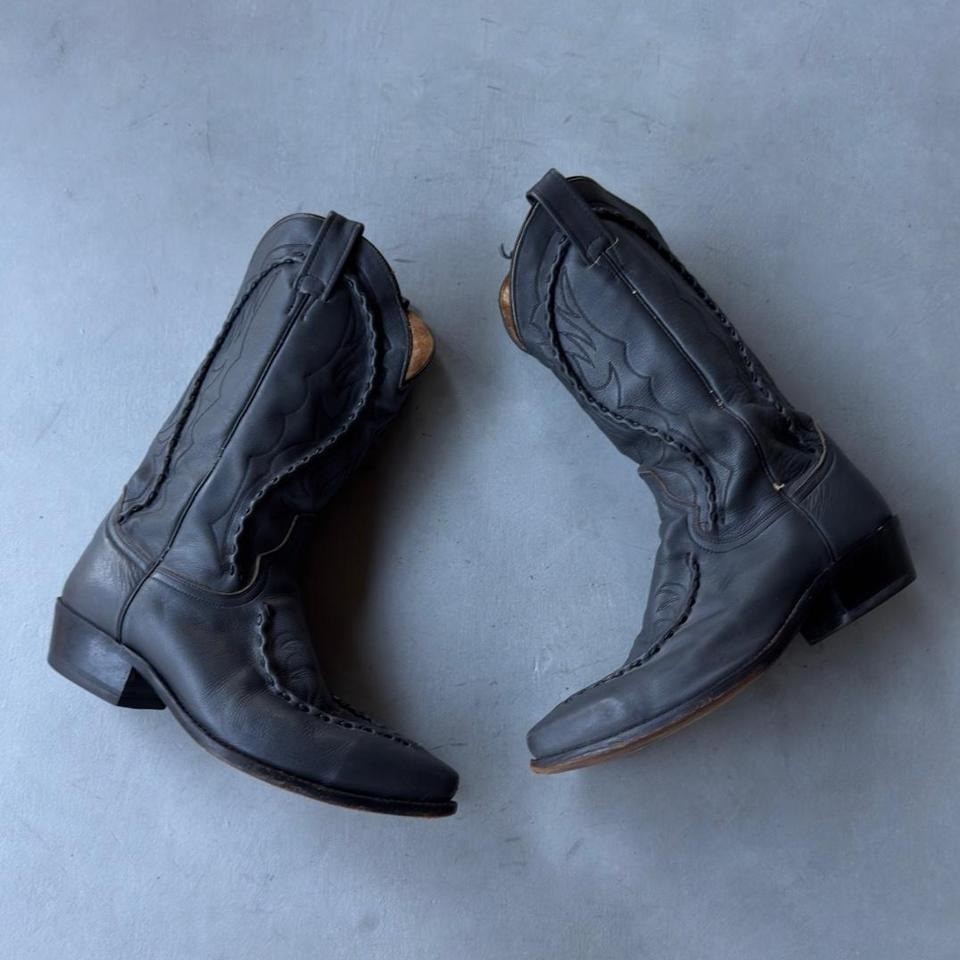 Vintage Dan Post Leather Western Roper Boots Cowboy Biker Rodeo
