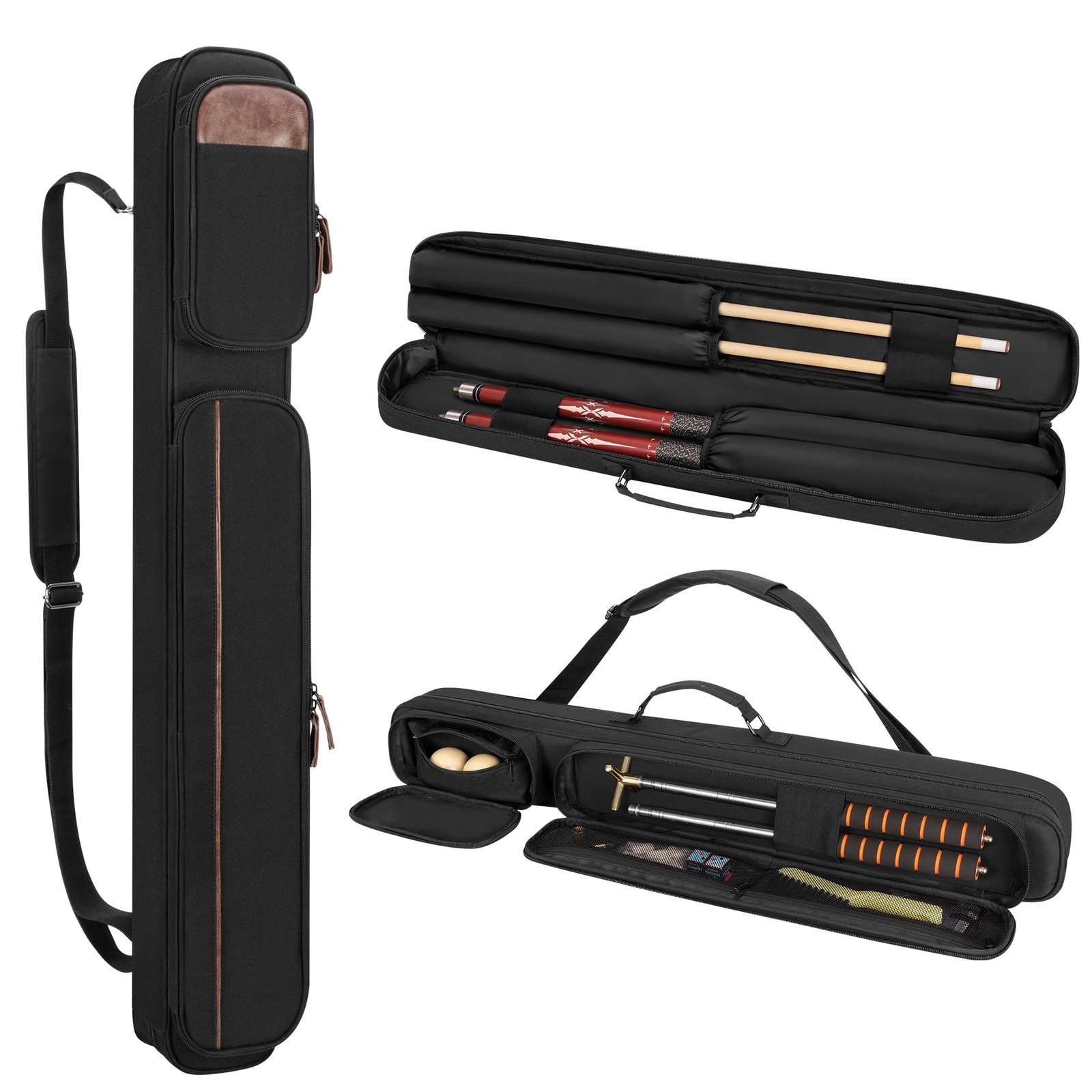 Rexmica 2x2 Pool Cue Case Holds 2 Butts and 2 Shafts, One Size, Black
