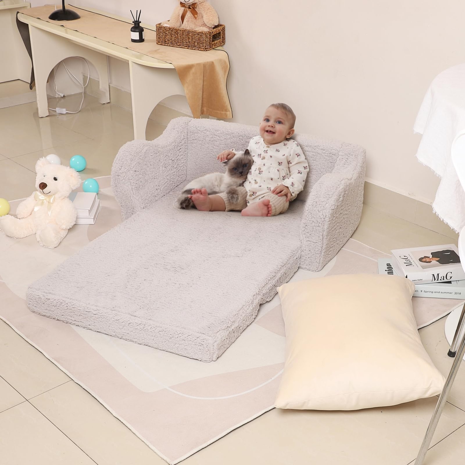 MOMCAYWEX Kids Sofa, 2-in-1 Flip-Out Foam Couch, Soft Play Lounge Chair for T...