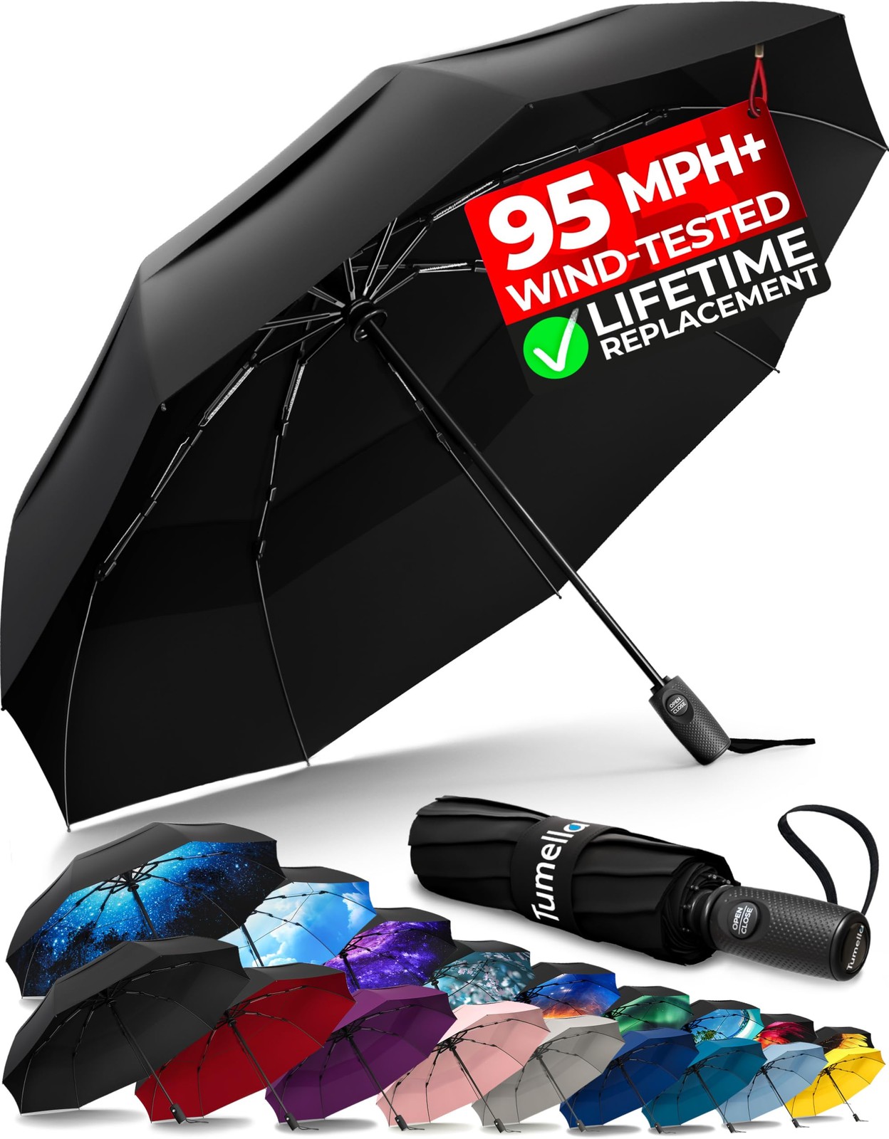 Strongest Windproof Travel Umbrella (Compact, Superior & Beautiful), Small, W...