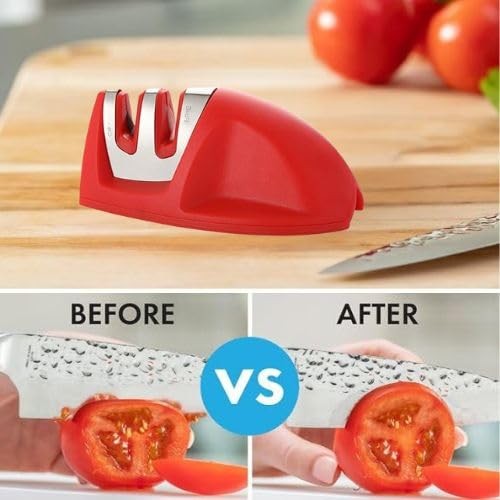 Portable 2Stage Manual Kitchen Knife Sharpener Fine Coarse Grind Red