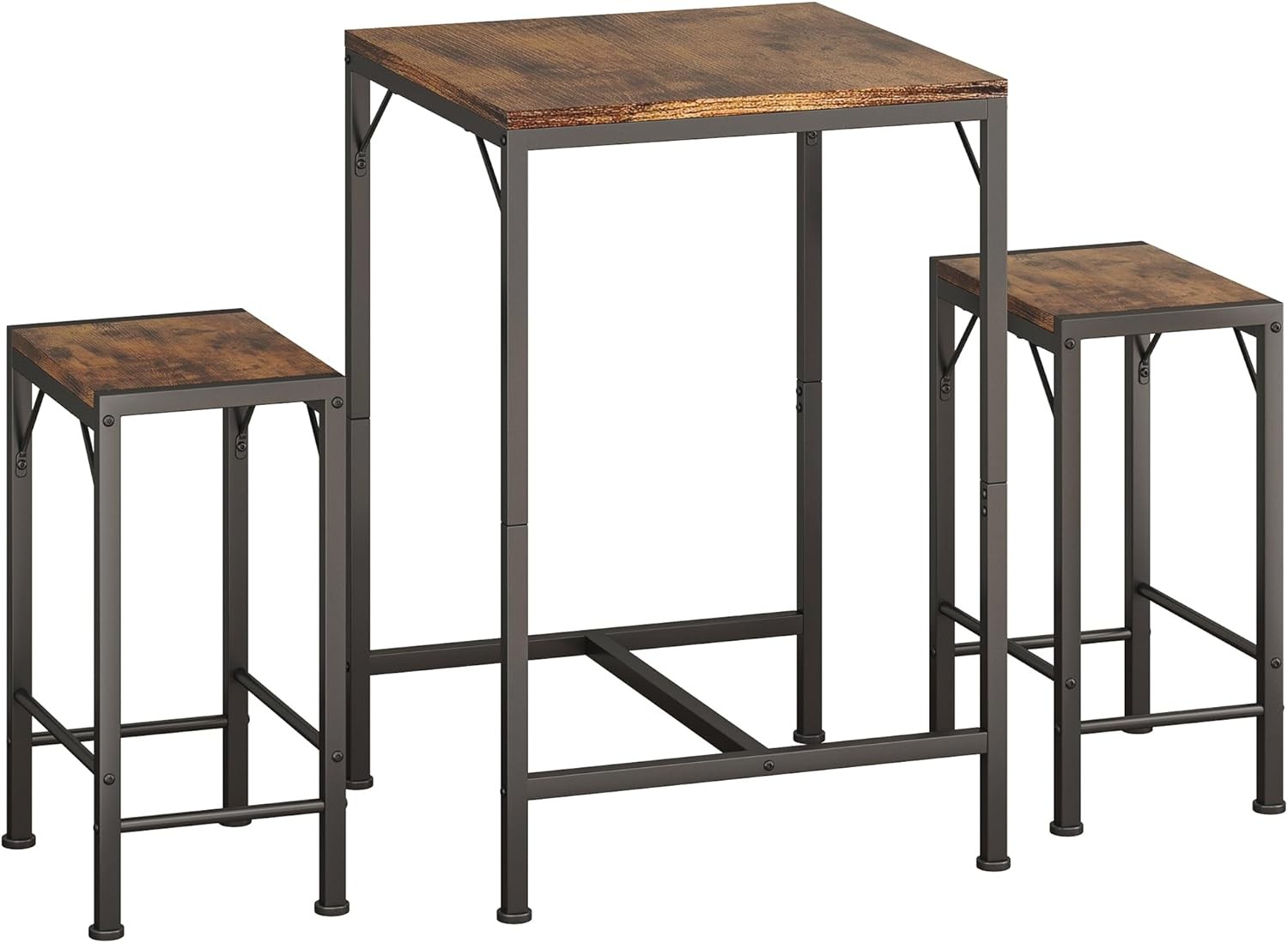 Bar Table & Chairs Set Square Bar Table W/ 2 Stools Space-Saving Dining Pub Set