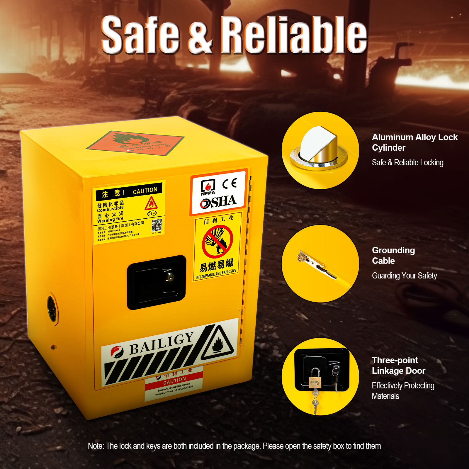 Flammable Cabinet Fire-proof Leak-proof 4 Gallon for Commercial Industrial Home