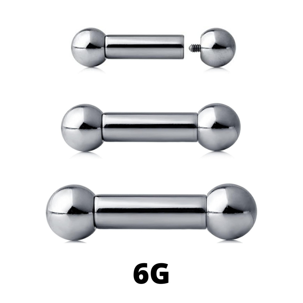 6G 5/8" HEAVY GAUGE INTERNALLY THREADED BALL BARBELL STEEL MALE PIERCING RING