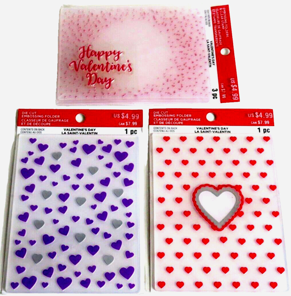 3 New VALENTINE'S DAY HEARTS Cut & Embossing Folders + 1 Stamp Set RECOLLECTIONS