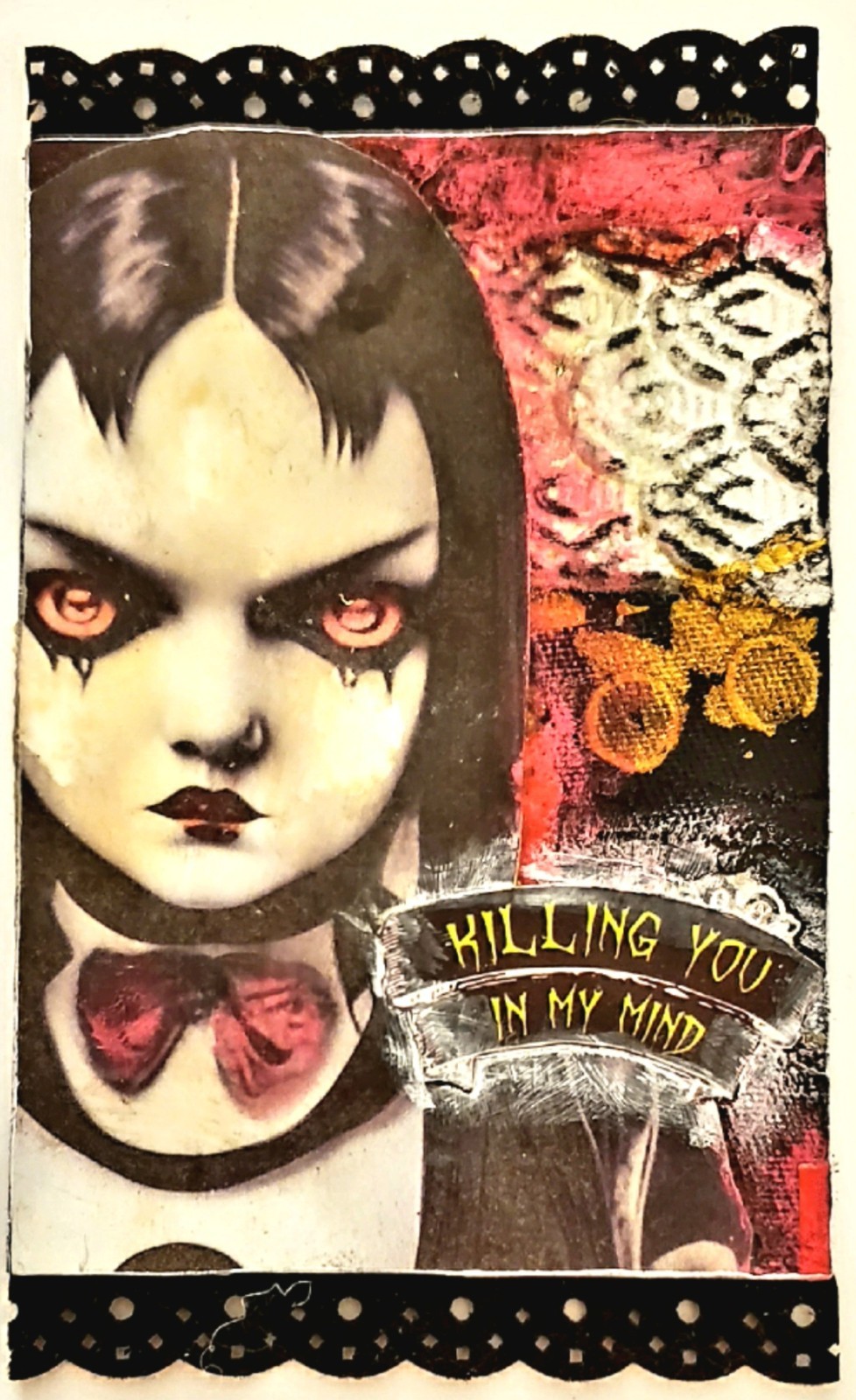 Mixed Media Collage Art Card ACEO ATC Wednesday Addams Inspired Killing Mind