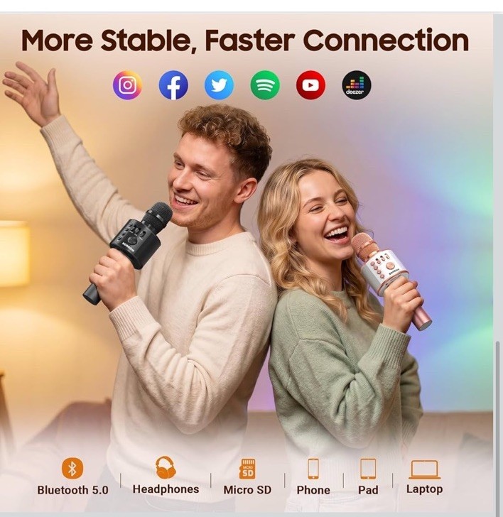 BONAOK Wireless Bluetooth Karaoke Microphone, 3-in-1 Portable Handheld Mic