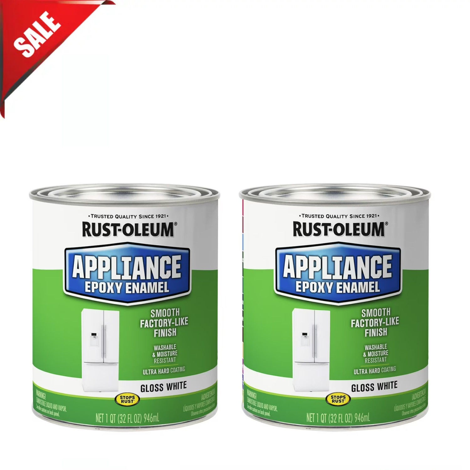 2 Pack, White, Rust-Oleum Specialty Gloss Appliance Enamel Paint- Quart