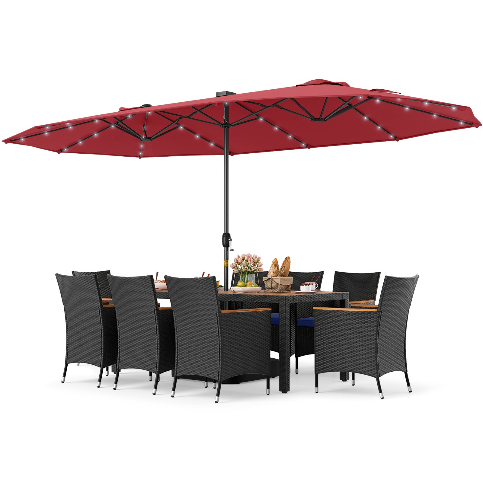 11 PCS Patio Dining Set with 15ft Double-Sided Patio Umbrella (Base Included)