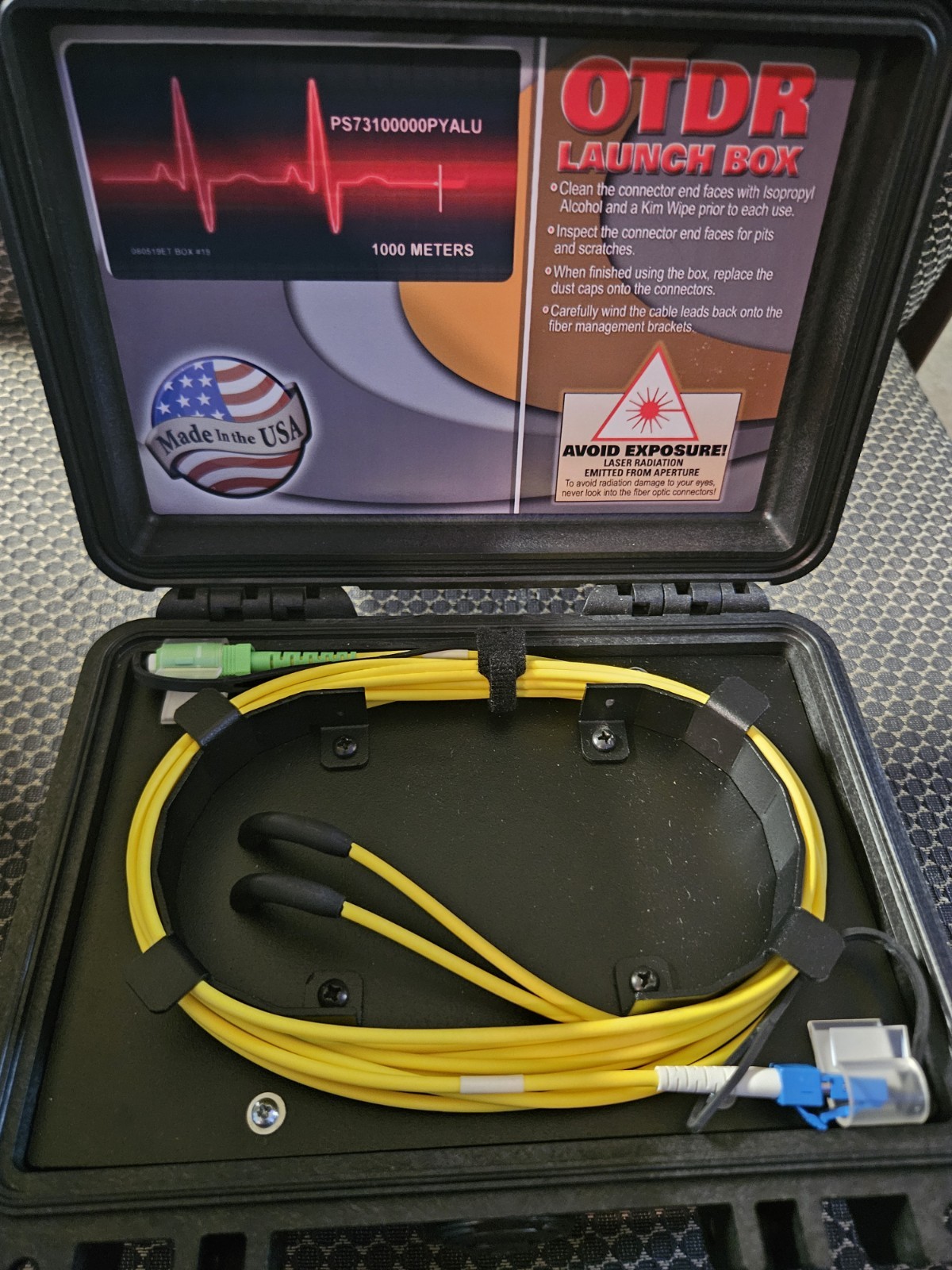 FIS 1000m Singlemode OTDR Launch Box SC/APC to LC Test Cable w/ Test Report