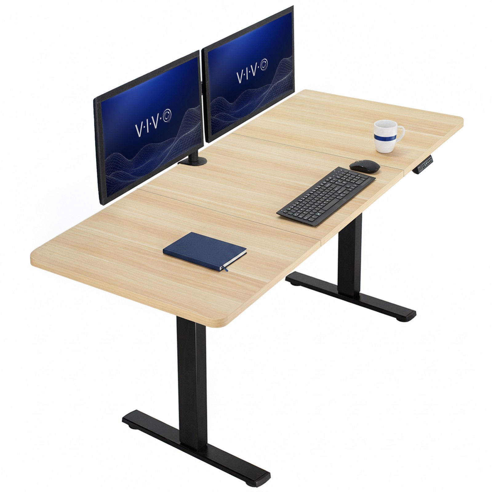 VIVO Electric 71” x 30” Stand Up Desk, Light Wood Table Top, Black Frame