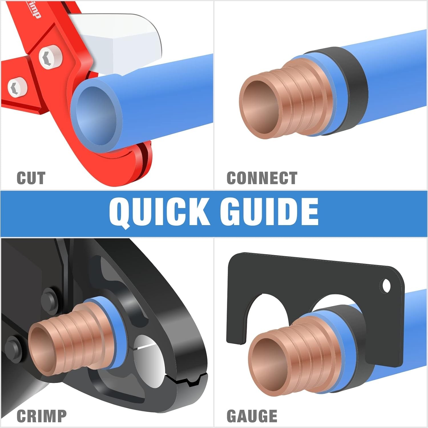 Combo Angle Head Pex Pipe Plumbing Crimping Tool 1/2" & 3/4"