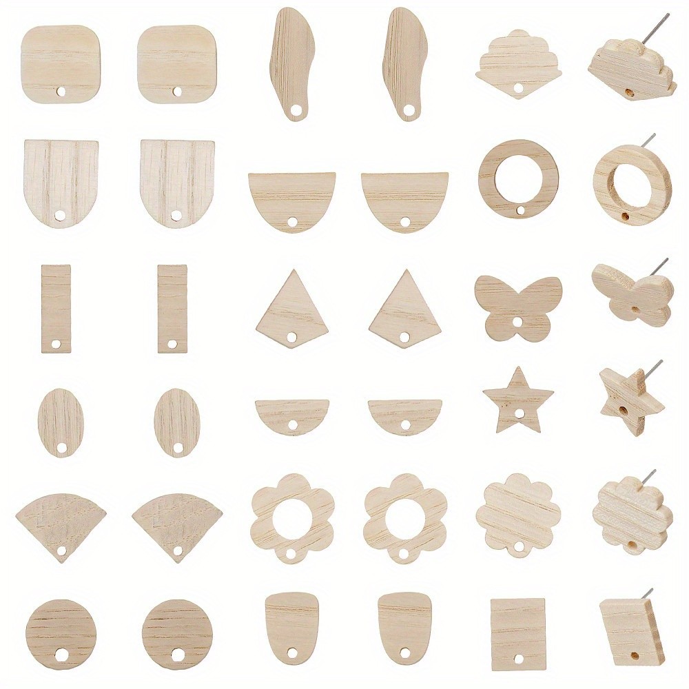 1box 36pcs 18 styles Ash Wood Stud Earring Findings with 304 Stainless