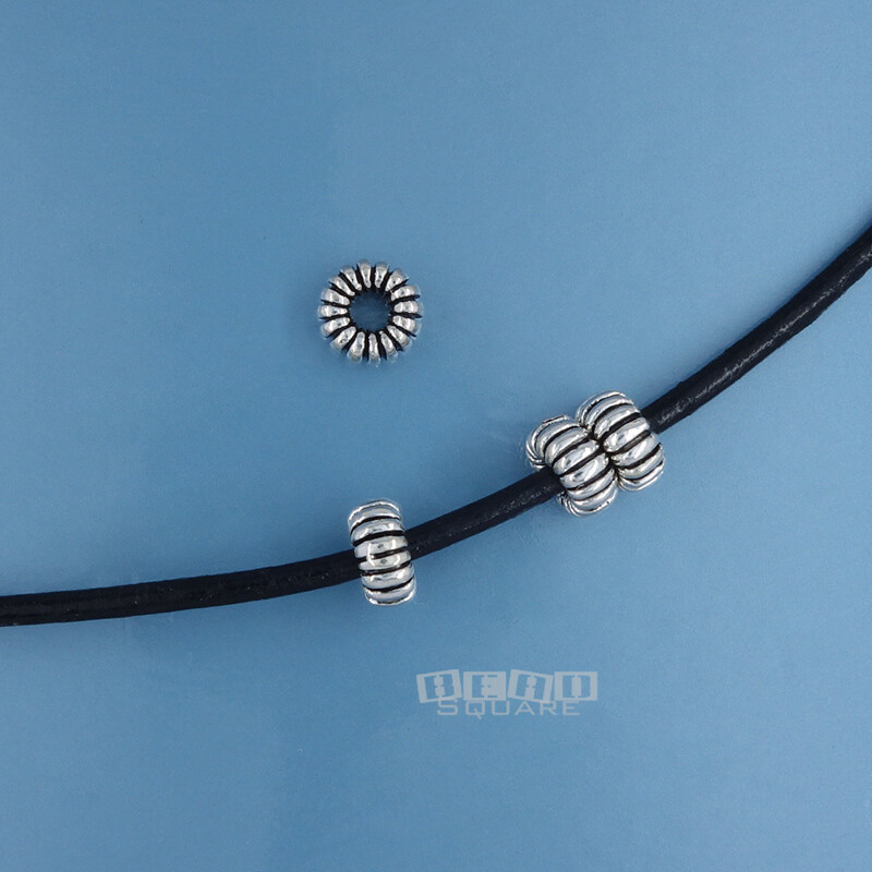 4 Oxidized Solid Sterling Silver Ribbed Wheel Rondelle Bead Spacers 6mm #33867