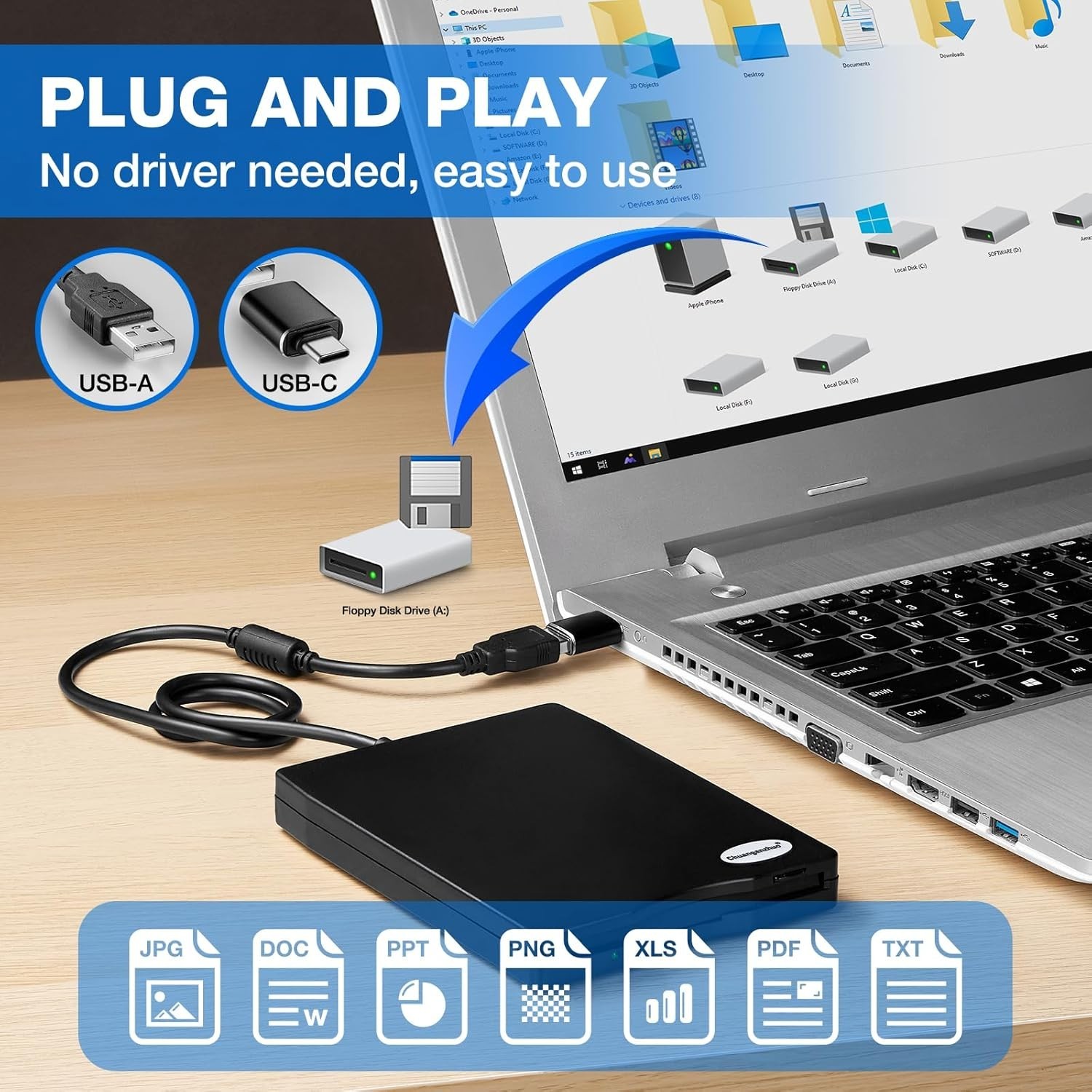 Compact USB Floppy Disk Drive for Windows - Easily Access Old Files Anywhere