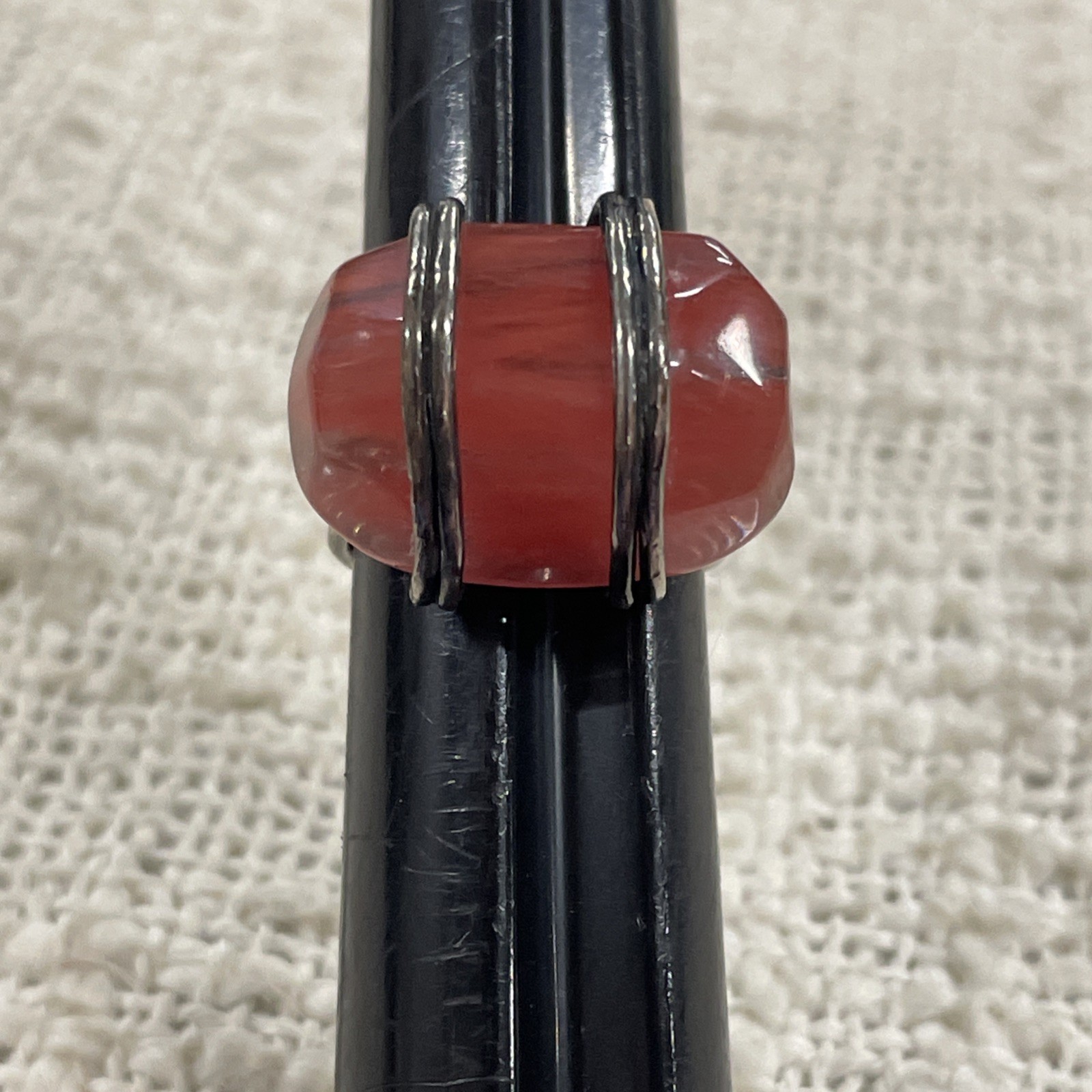 Silver Toned Cherry Quartz Wire Wrap Ring Size 7