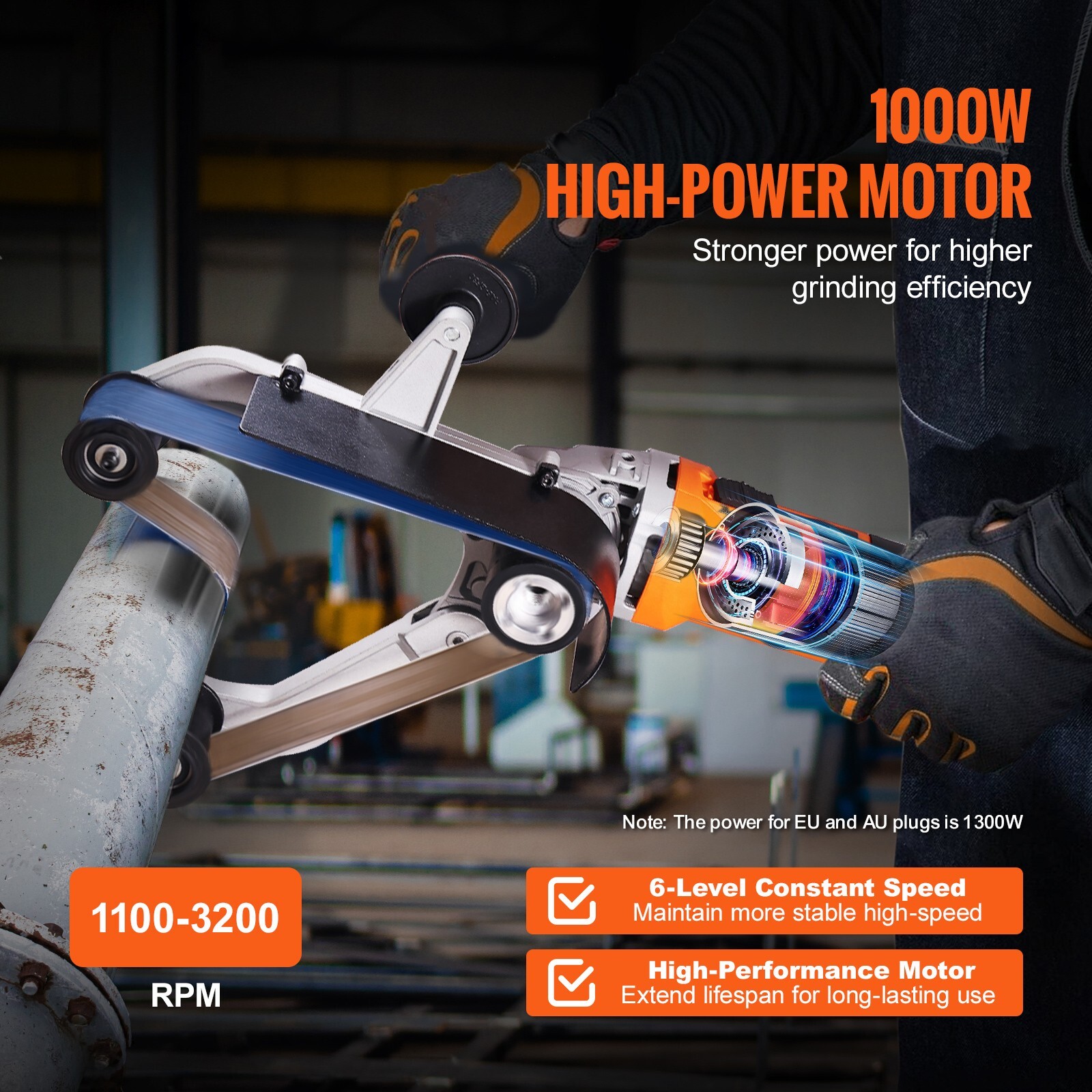 Pipe Tube Polisher Sander 1000W 6 Variable Speeds with 100PCS Sanding Belt