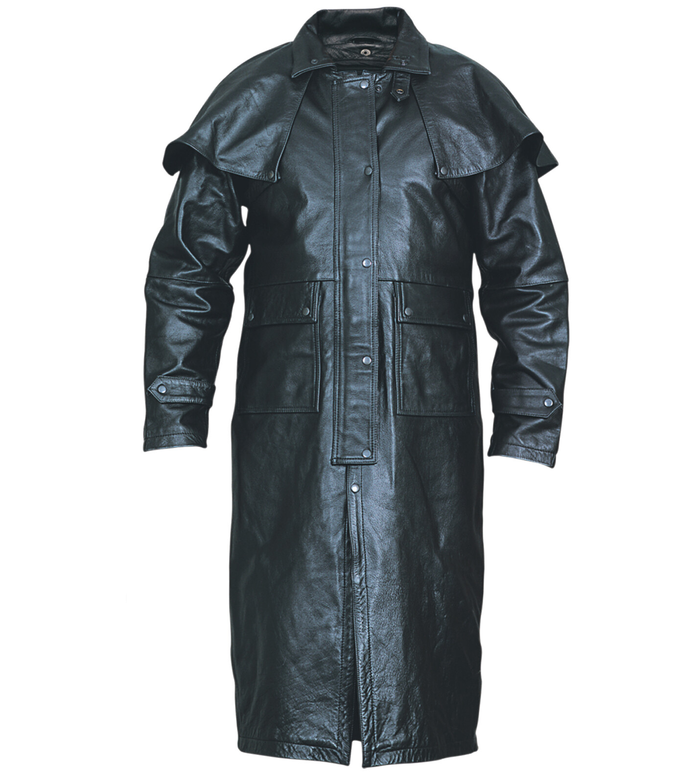 Mens Buffalo Hide Leather Motorcycle Duster Jacket Removable Cape Pockets Straps