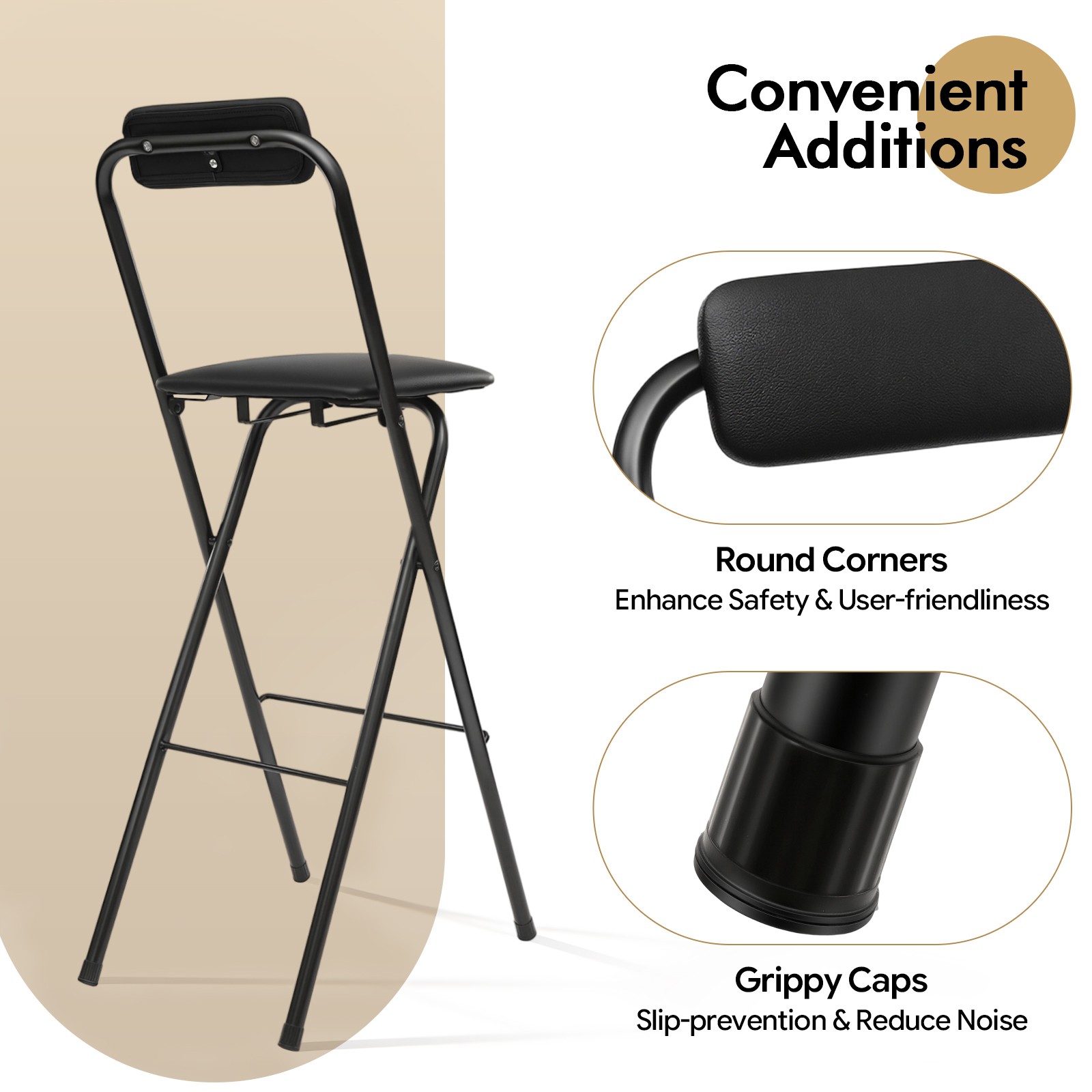 Foldable Bar Chair, Tall Folding Chair, Portable Folding Stool