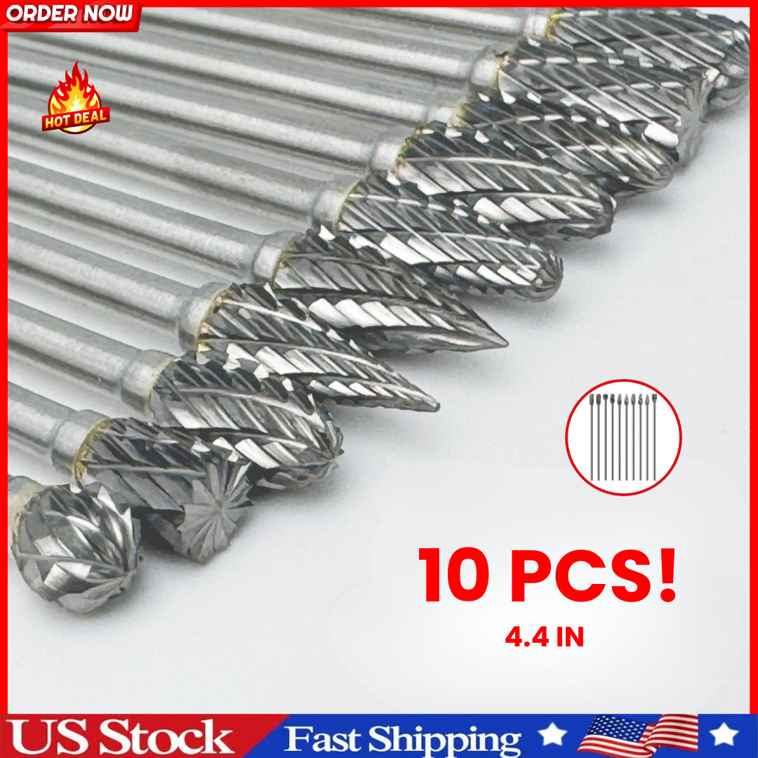 Long Carbide Burr Set 10pcs 1/8" Shank 4.4" Long Die Grinder Bits Metal Porting