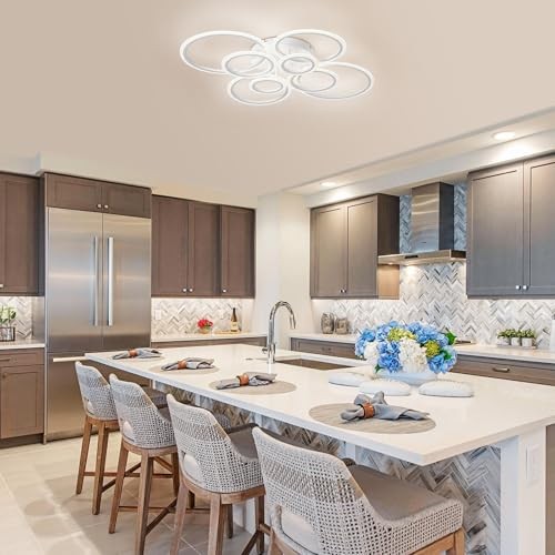 Modern Ceiling Light, 8 Rings LED Flush Mount Ceiling Light 8-Light White