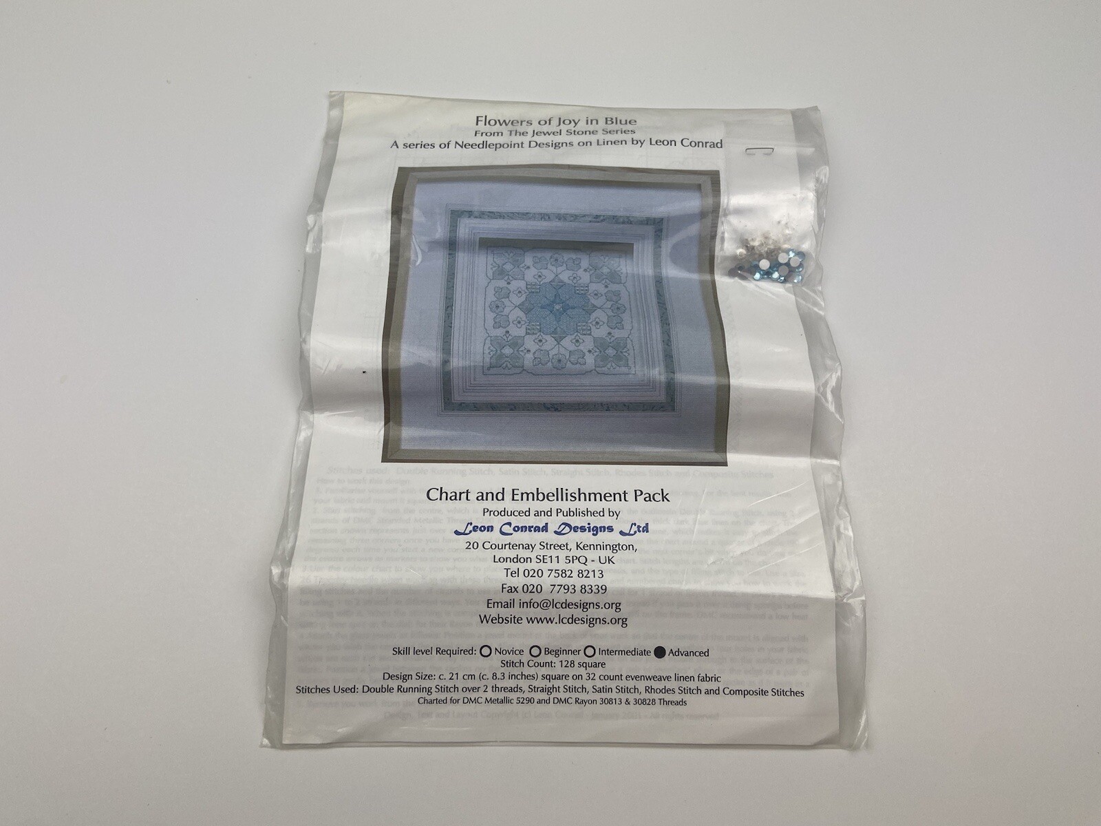 Leon Conrad Designs Flowers Of Joy In Blue needlepoint Pattern With Chartpack