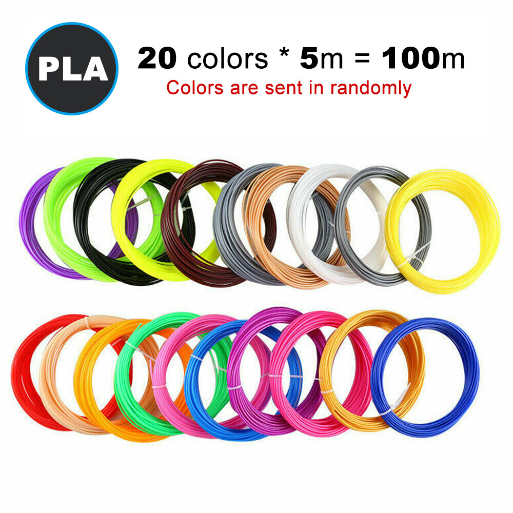 100M 5M x 20 Colors 1.75mm PLA Refill Printing Filaments for 3D Draw Printer Pen