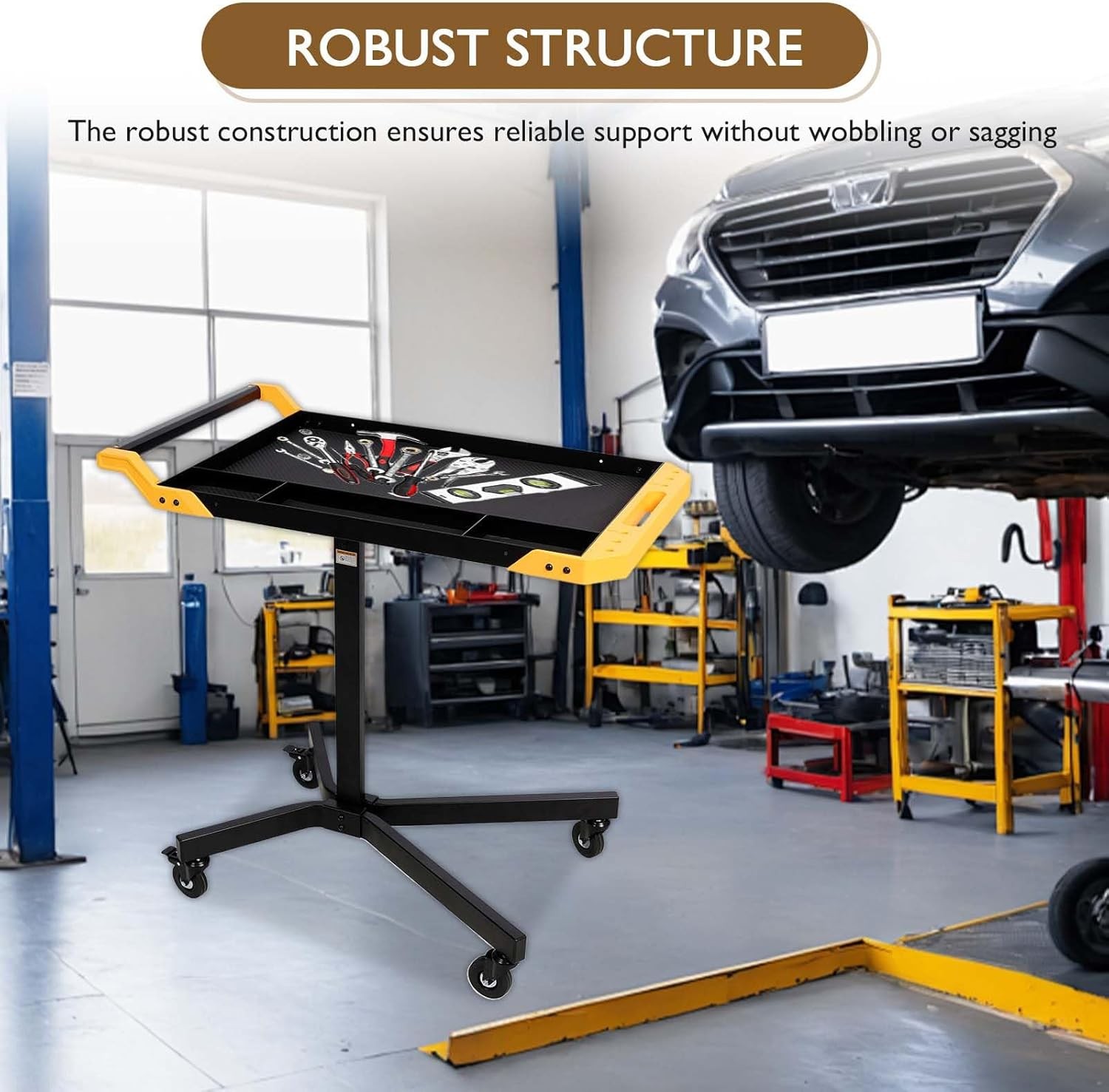 Adjustale Height Mobile Work Table,Rolling Tool Tray Table,Garage, Repair Shop