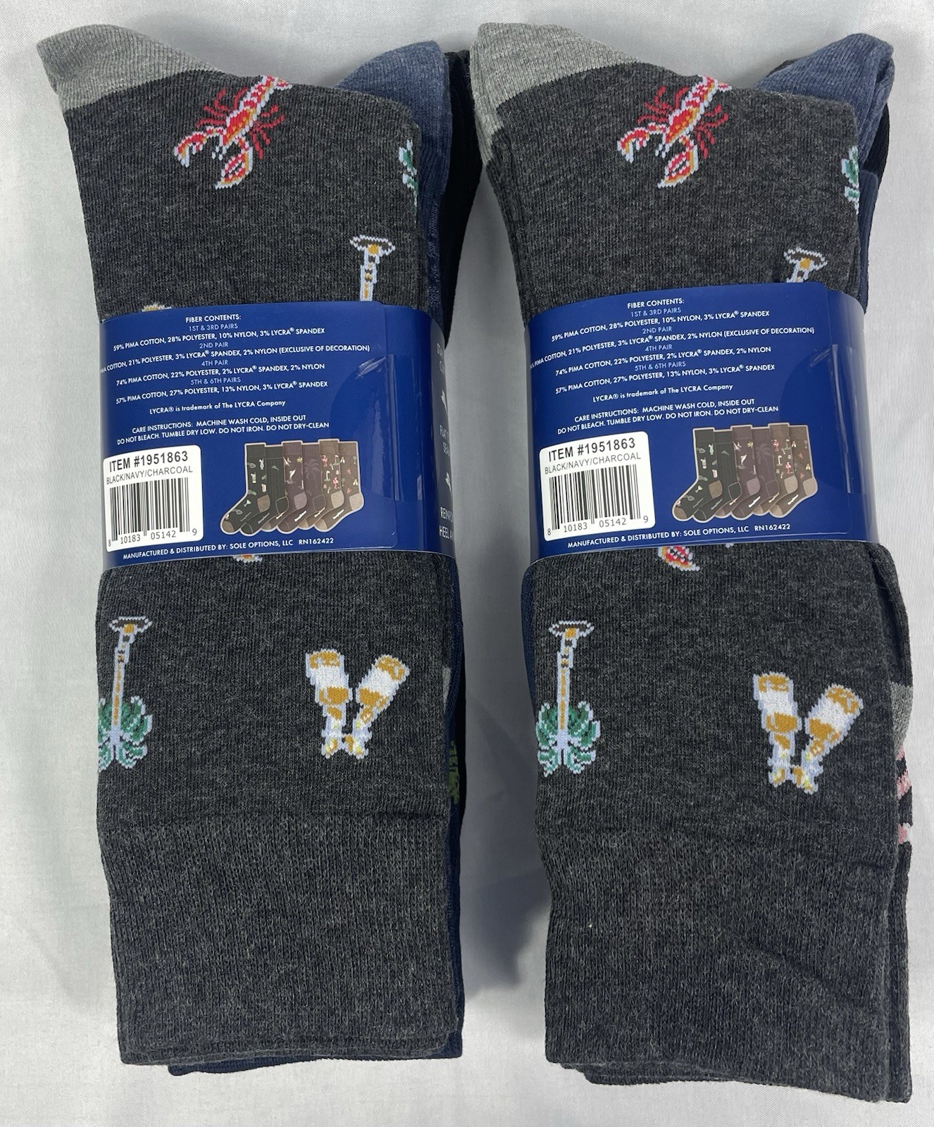 Tommy Bahama Lot of 2 Men's Dress Casual Crew Sock, 6-pair Packs Totaling 12 NWT