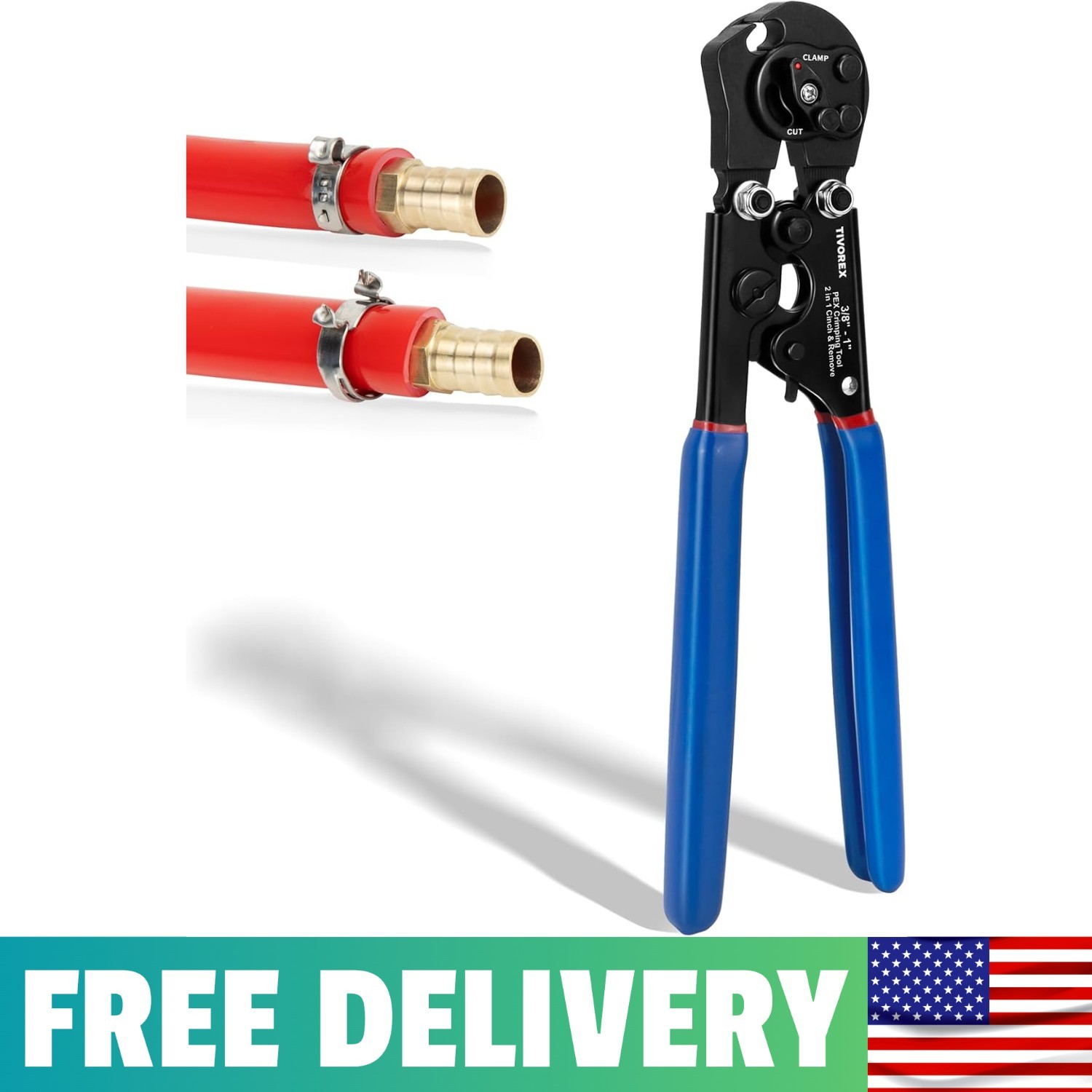 PEX Crimping Clamp Cinch & Removal Tool, Ratcheting PEX Crimper | For 3/8" To 1"