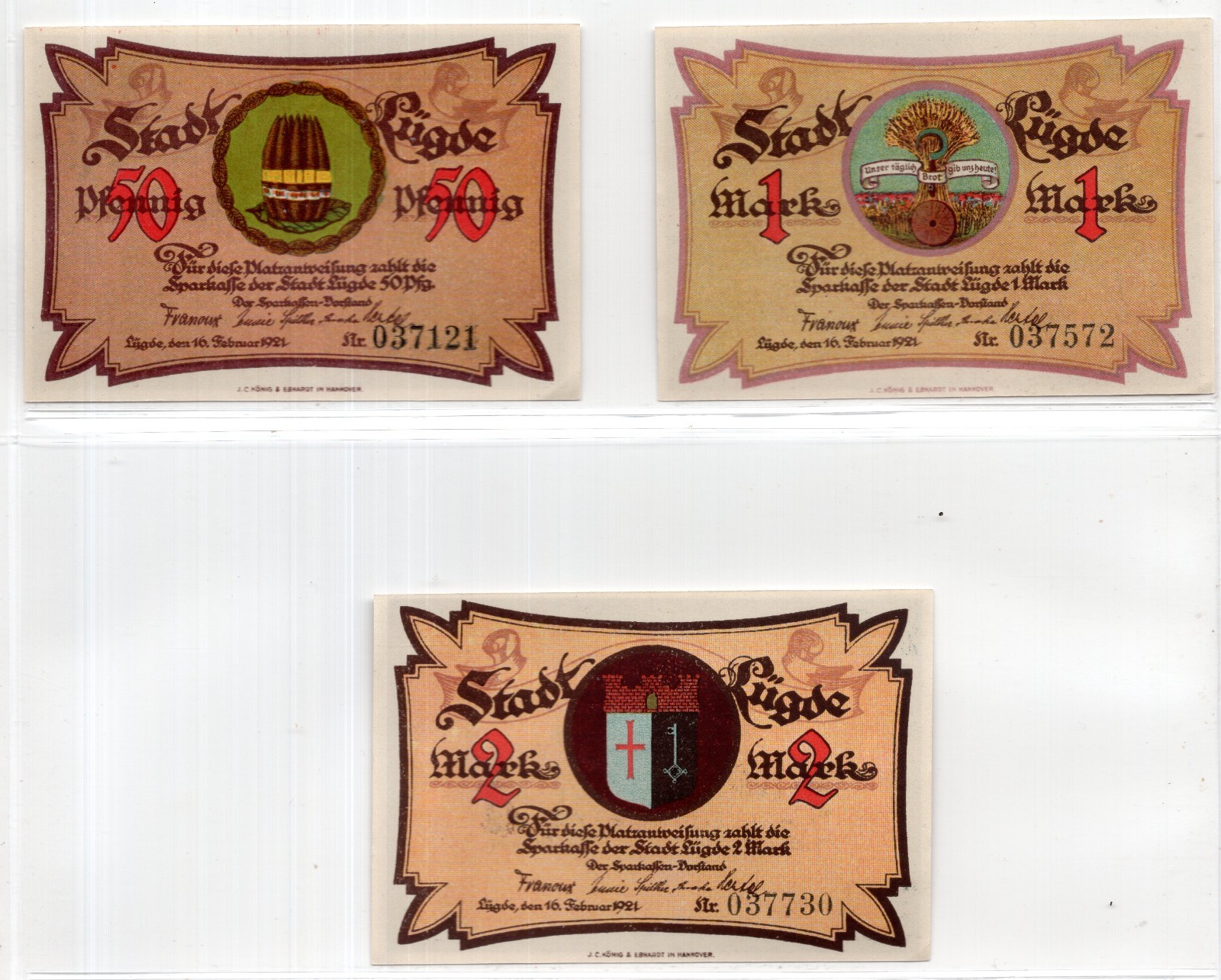 1921 Germany Ludge Notgeld Set of 3 Notes (3573)