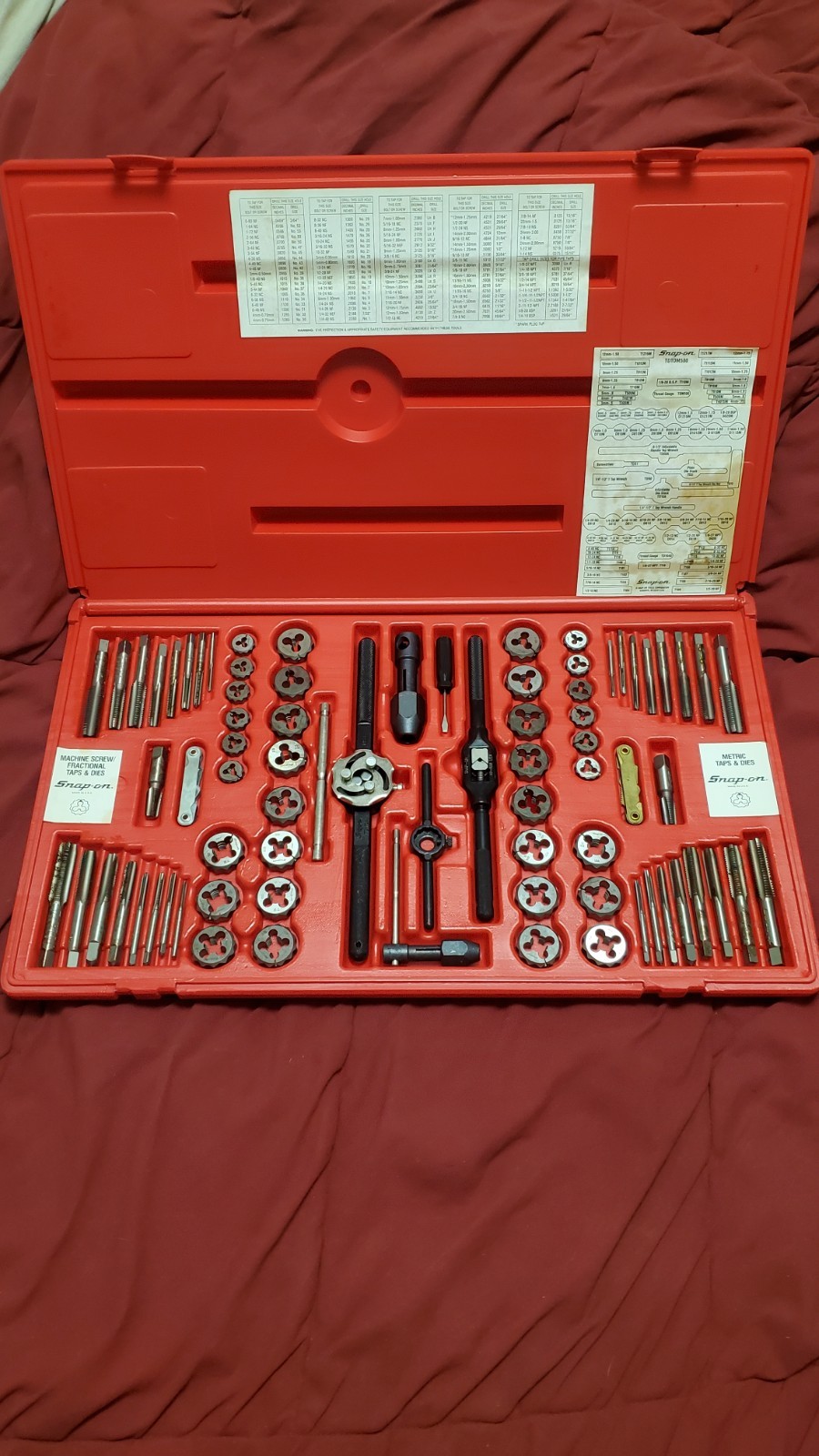 Snap On Tools Tap & Die Set # Tdtdm500 76 Piece Set complete No Missing Parts