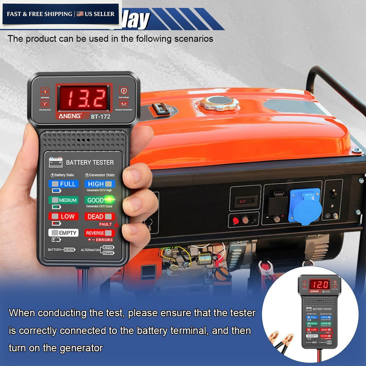 12V Car Battery Tester Load Digital Auto Alternator Analyzer LCD Display Tool