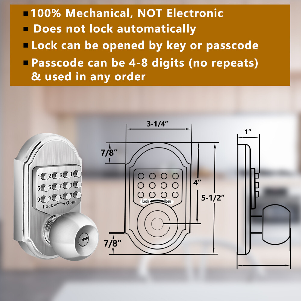 Keyless Entry Door Lock Deadbolt Keypad Mechanical Stainless Steel (Code or Key)