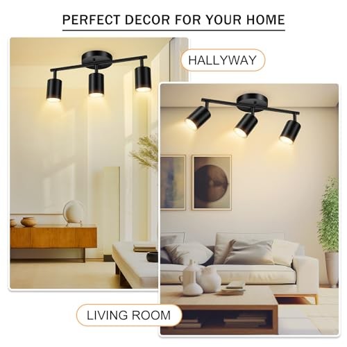 LED Track Lighting Kit, Black 3 Way Ceiling Spot Lighting, Flexibly 3 Light