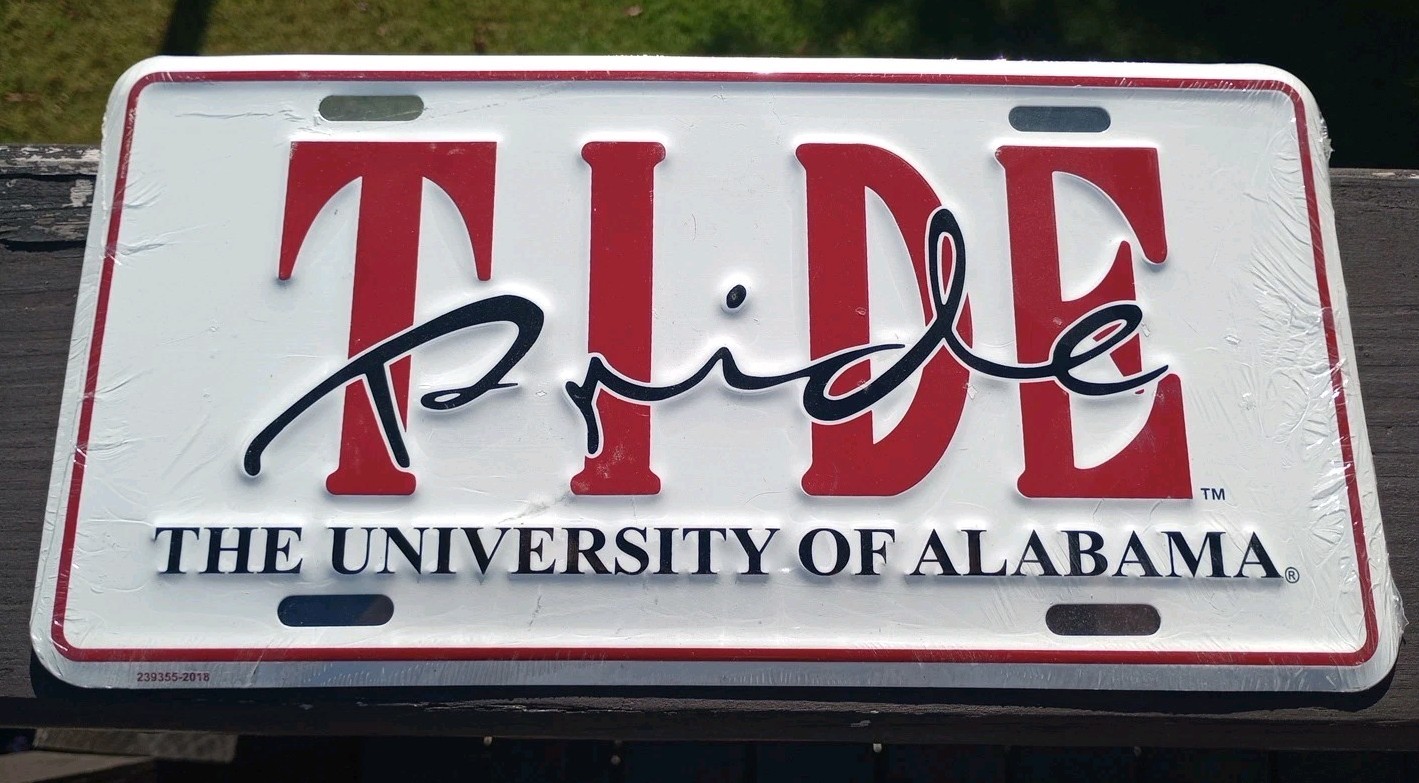VINTAGE NOS STILL SEALED ALABAMA CRIMSOM TIDE PRIDE METAL BOOSTER LICENSE PLATE