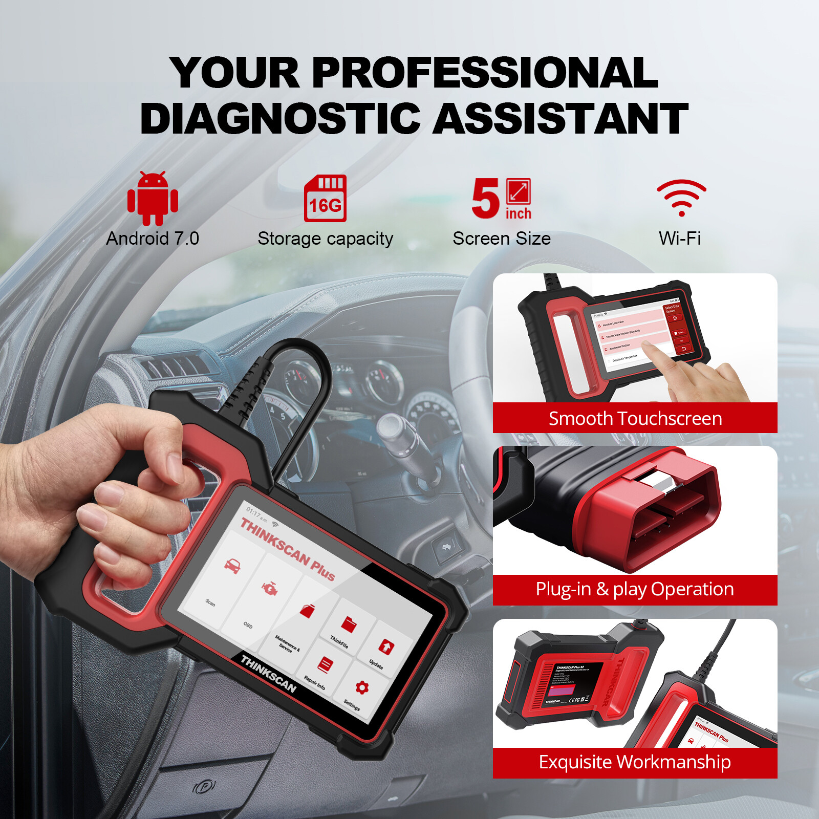 2026 Thinkscan Plus S7 Car OBD2 Scanner Auto Diagnostic Tool ABS SRS BCM IC AC