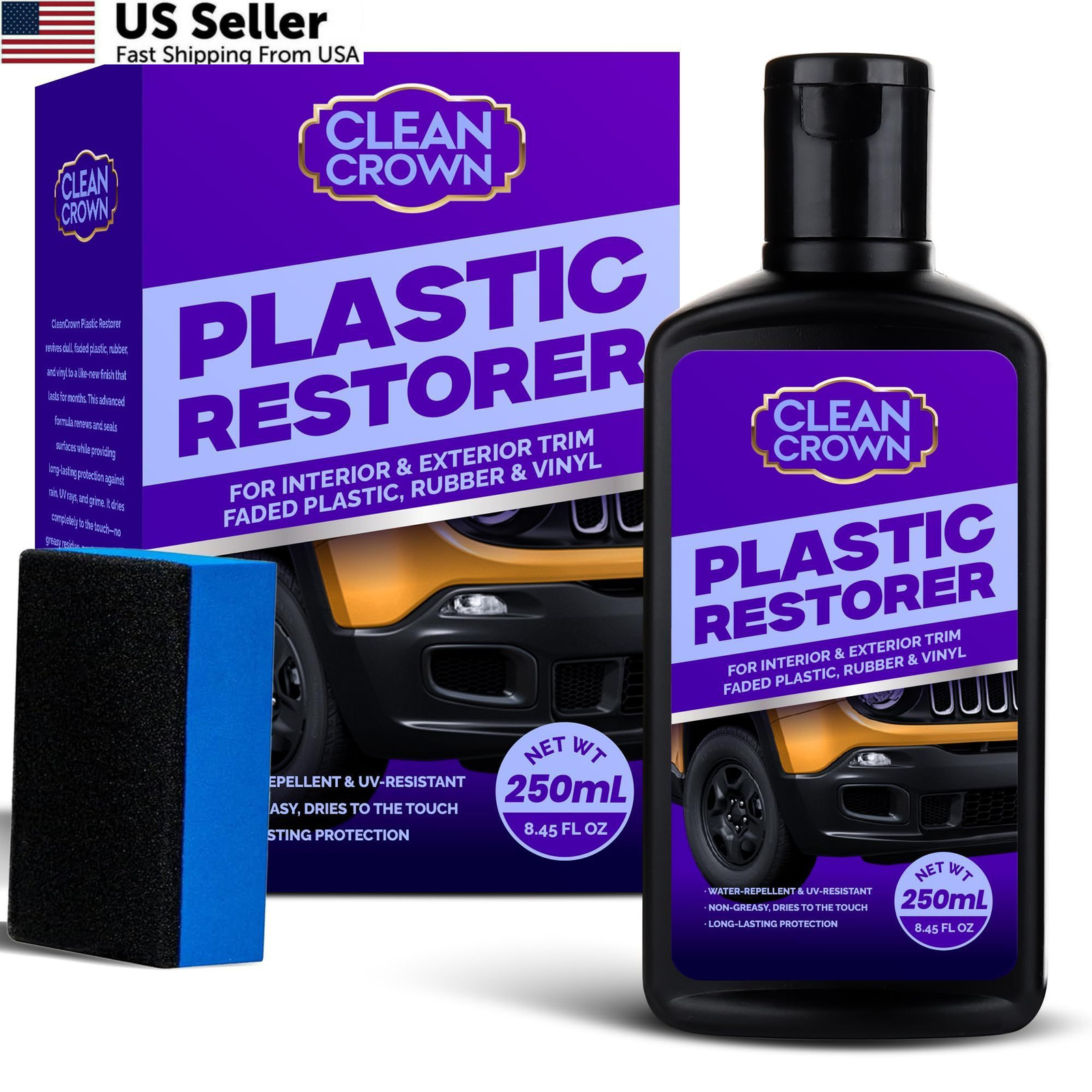 CleanCrown Plastic Restorer for Cars (8.45 fl oz), User Friendly Car Trim...