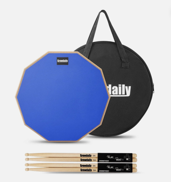 12 IN DRUM PAD FOR PRACTICE & 4 DRUMSTICKS - GROWDAILY