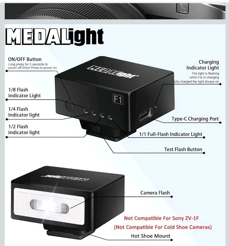 MEDALight F1 Mini Camera Flash Camera Flash Speedlite for Ricoh (GR3/GR3X,etc.)
