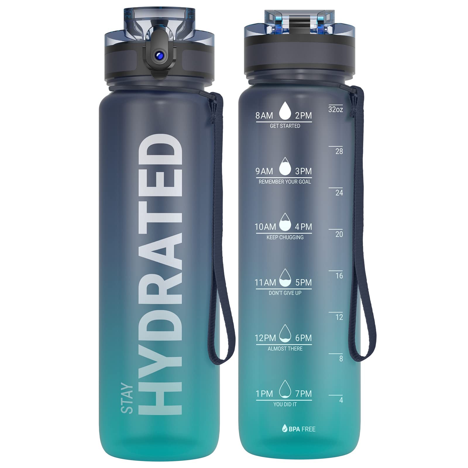 Water Bottle 32oz, Tritan Sports Bottle with Time Marker