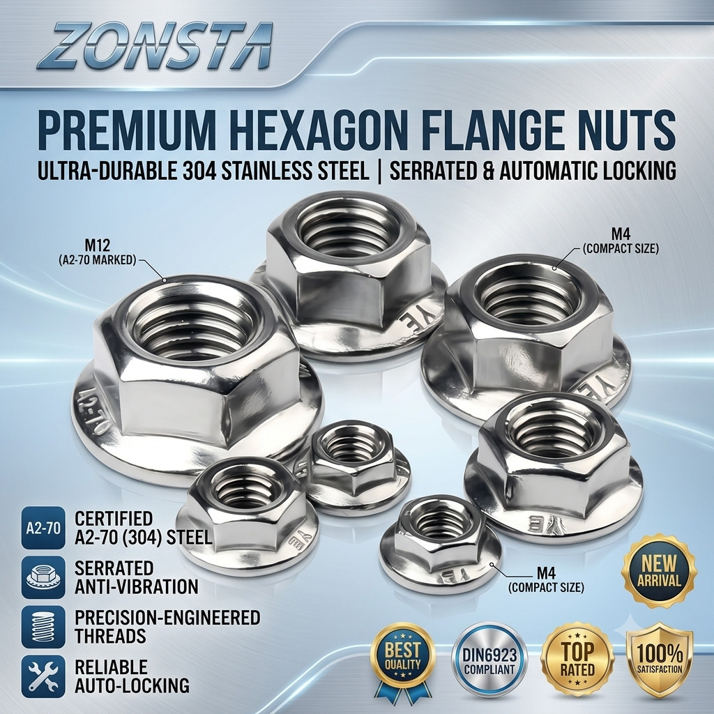 Hexagon Flange Lock Nut DIN6923 M3 M4 M5 M6 M8 M10 M12 M16 M20 304 Stainless