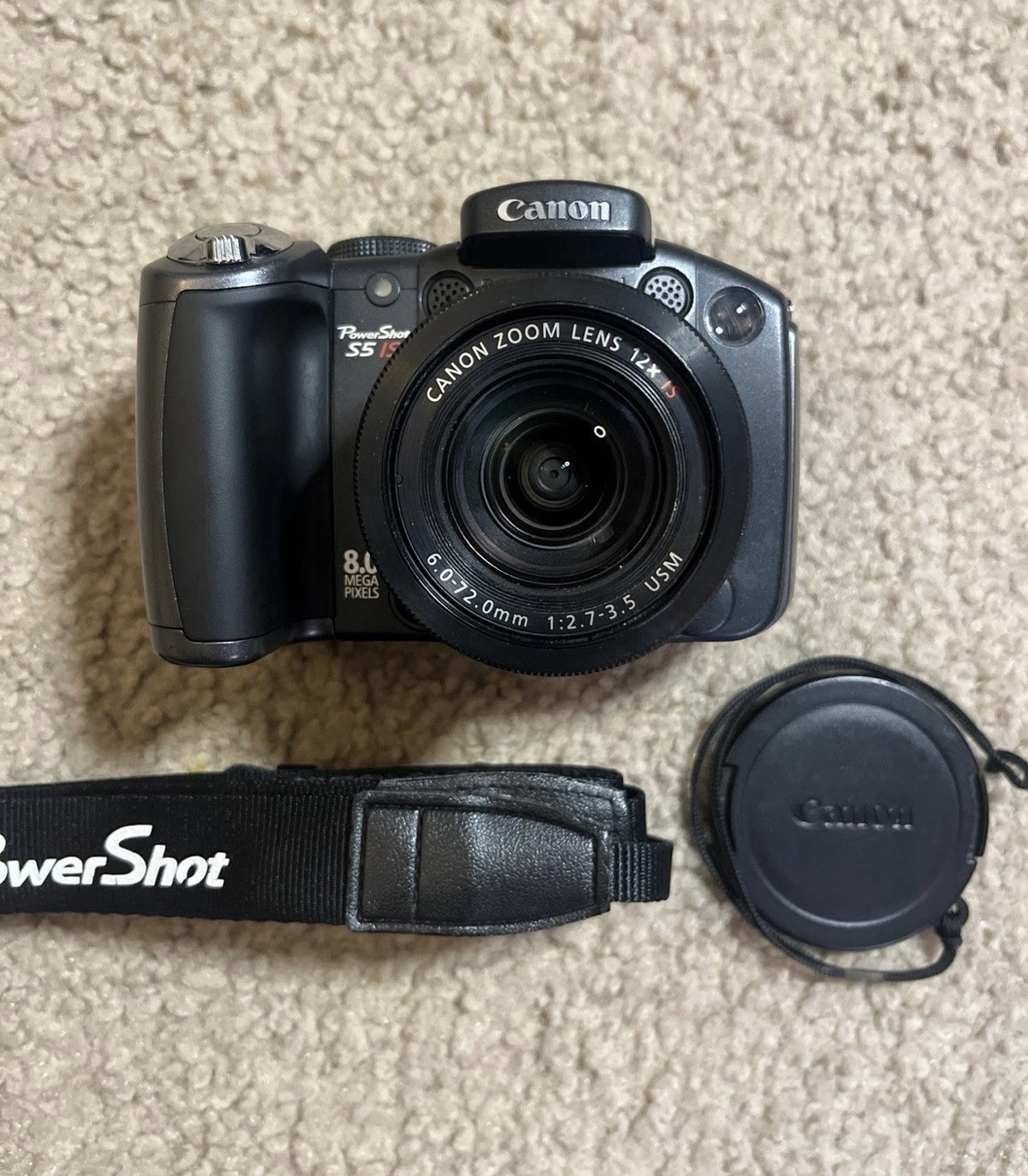 Canon PowerShot S5 IS 8.0MP 12x Zoom Black Point & Shoot Camera w/ Flash & Audio