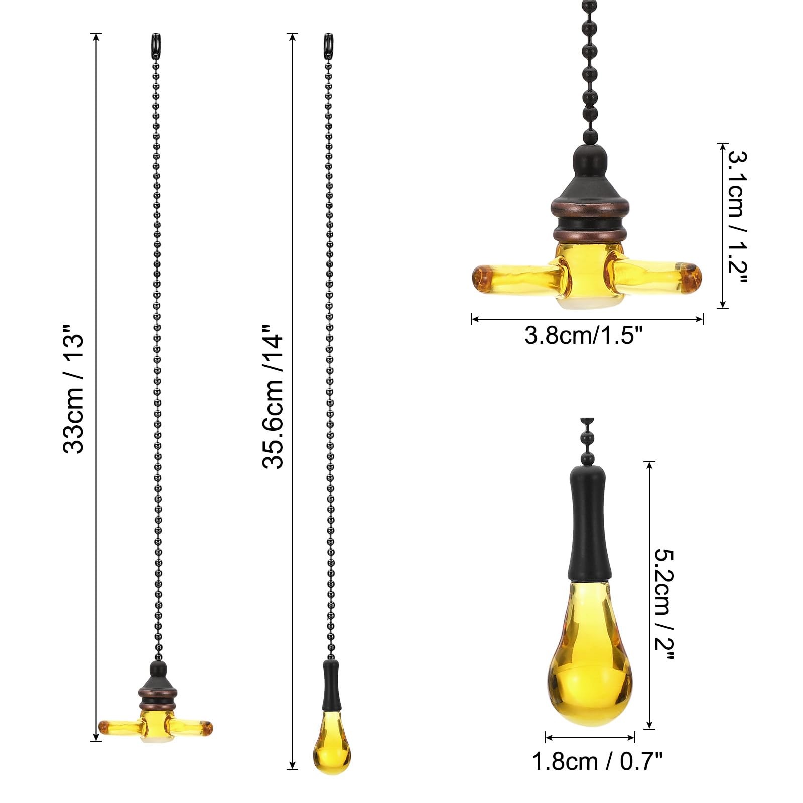 14" Ceiling Fan Pull Chain Extender Set, 2 Pcs Glass Decorative Light Bulb & ...