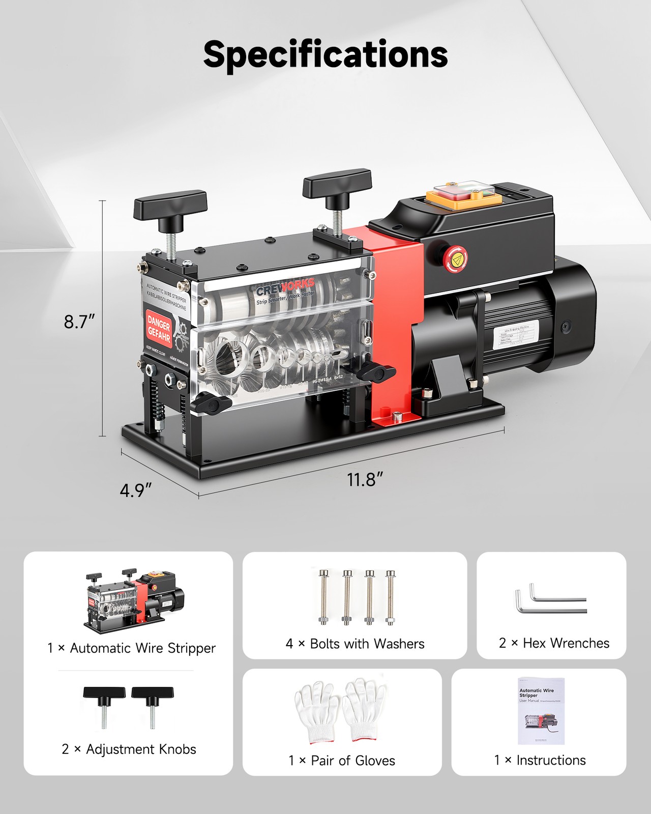 CREWORKS Automatic Wire Stripper Machine 7 Channels for 0.06-1.1 in Cables